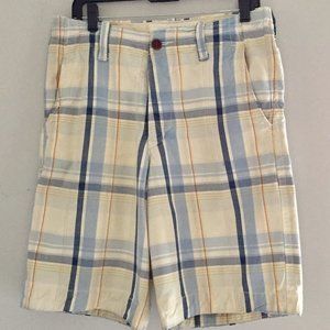 Abercrombie & Fitch Cream/Blue Plaid Button Fly Shorts Size 30